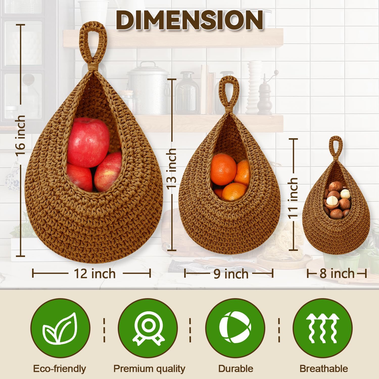 Cesta colgante de frutas para cocina, cestas colgantes bohemias para organizar, cestas colgantes de frutas y verduras de pared, cestas de cocina