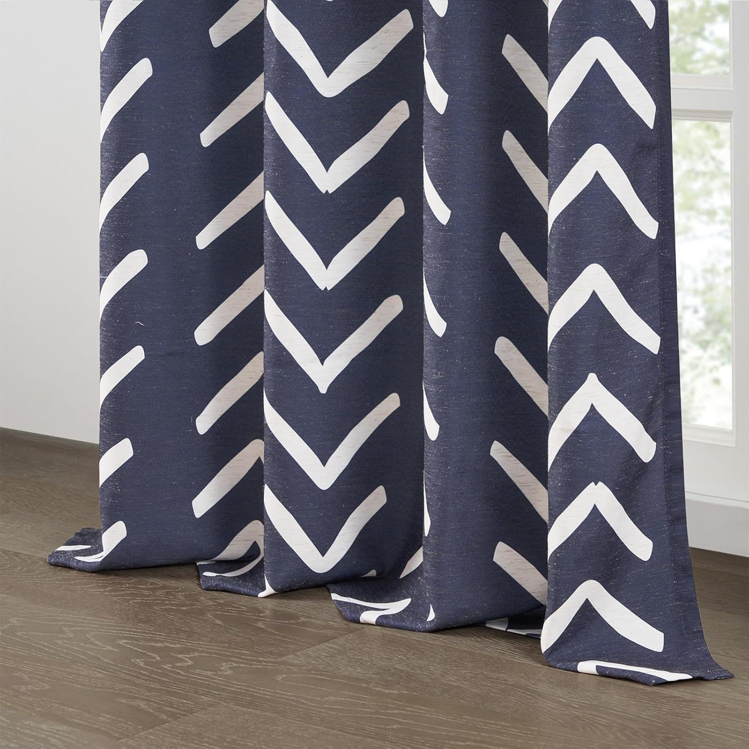 Topfinel Cortinas de lino con patrón azul y blanco con ojales de 63 pulgadas de largo para dormitorio, cortinas bohemias modernas con patrón bohemio