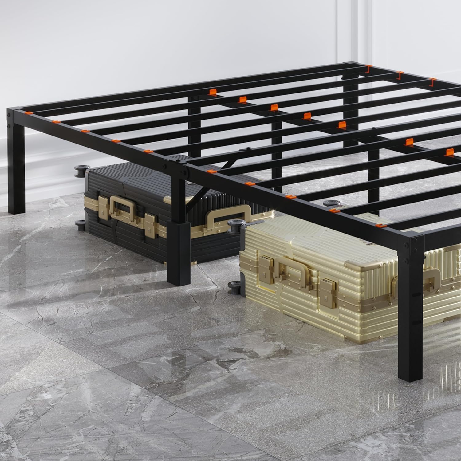 Base de cama Queen de 14 pulgadas, no necesita somier, base de cama de plataforma tamaño Queen con protectores para los dedos, fácil montaje, sin