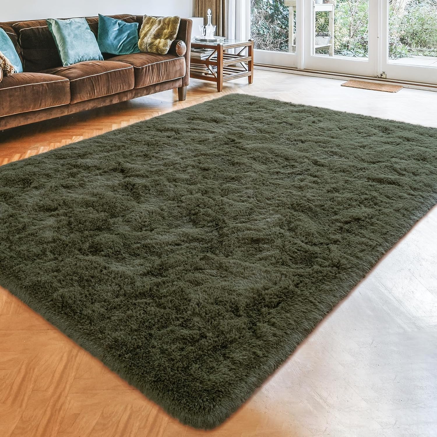 Alfombra suave de pelo largo para sala de estar, alfombras esponjosas de 6 x 9 pies con parte inferior antideslizante para dormitorio, mesita de