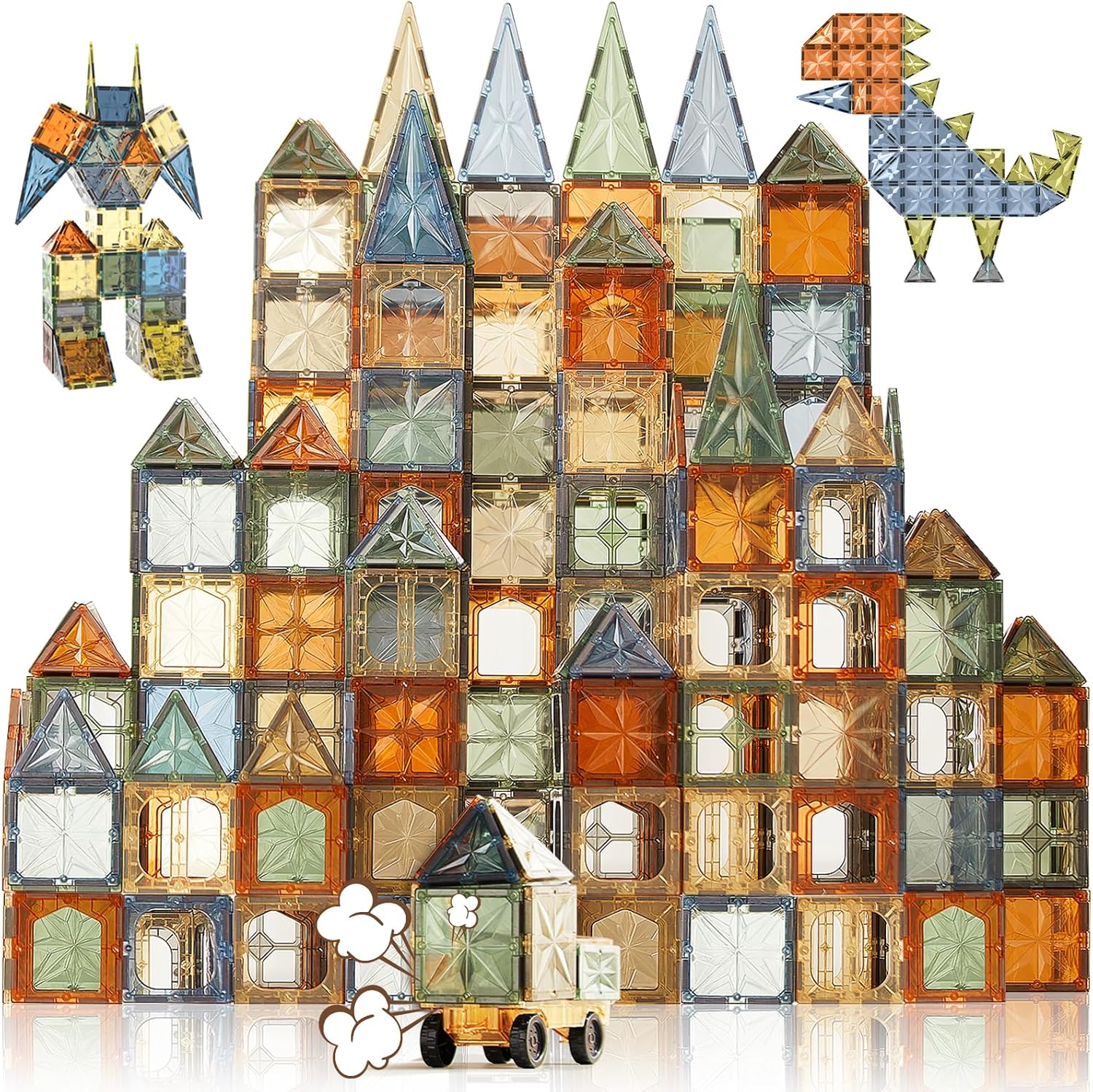 Fodoss Azulejos magnéticos, juego de 102 piezas innovadoras de azulejos magnéticos 3D, juguetes de construcción magnéticos para niños, aprendizaje