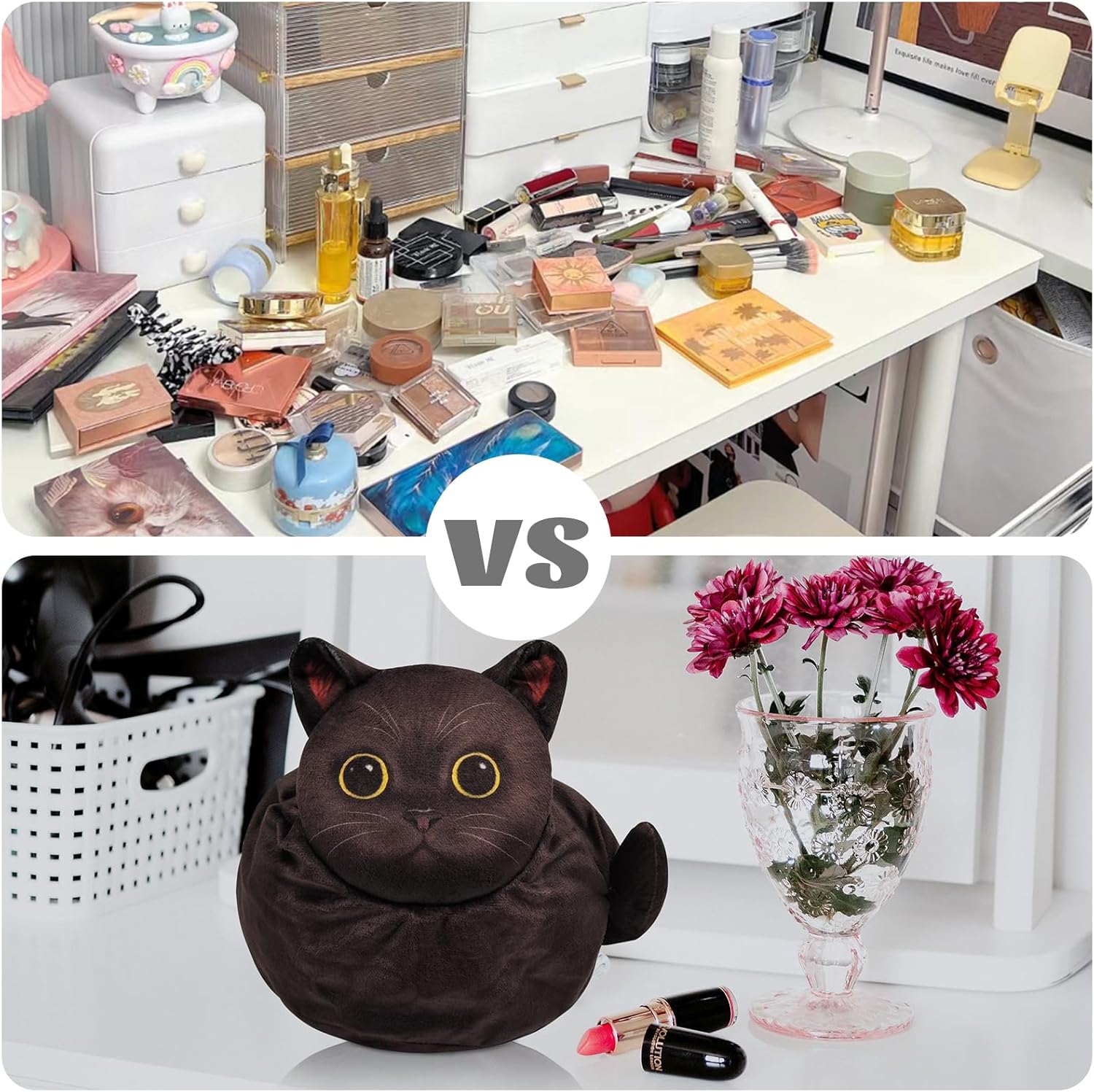 Bolsa de maquillaje con cordón, bolsa de maquillaje para gatos, organizador de maquillaje de viaje, bolsa de cosméticos, regalo de gato para