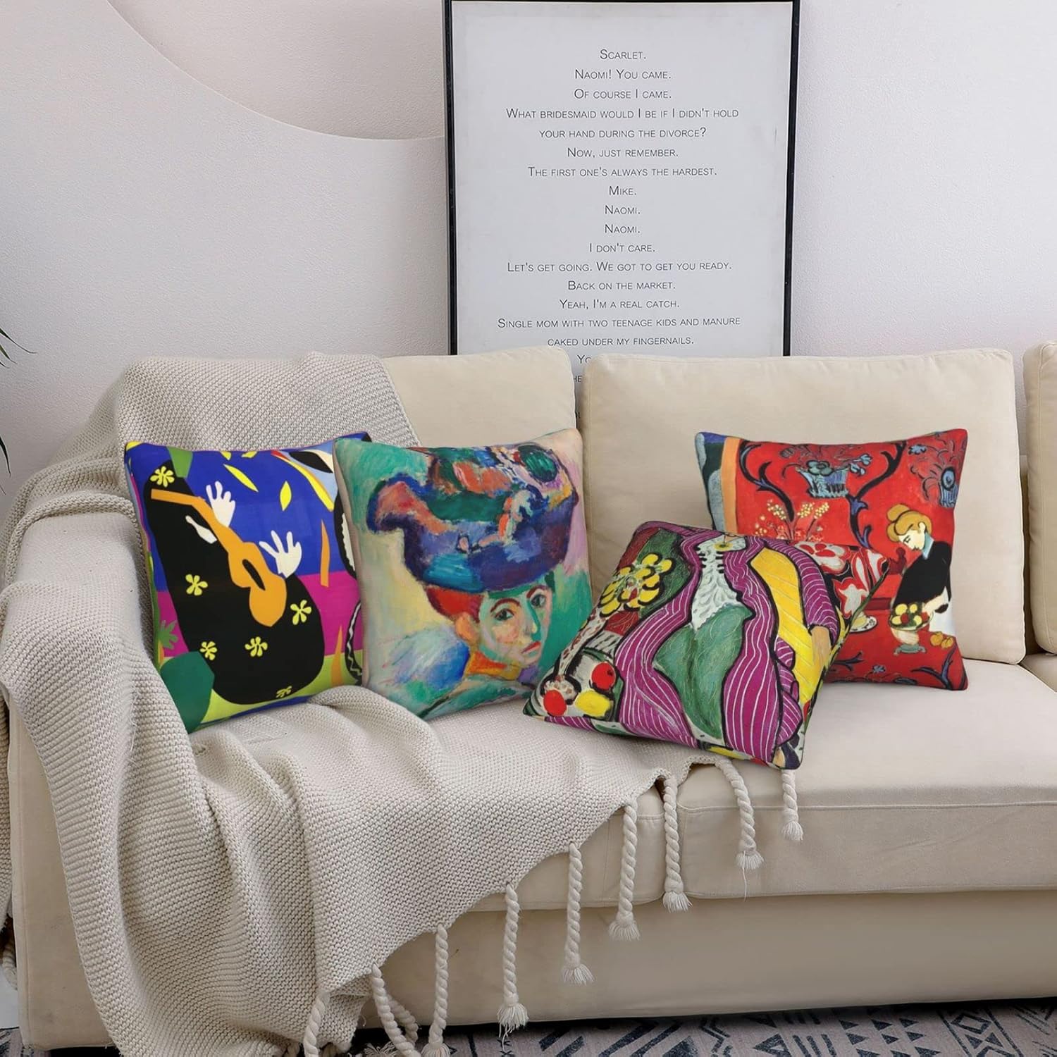 HOSTECCO Juego de 4 fundas de almohada artísticas de 18 x 18 pulgadas, fundas de almohada decorativas de Henri Matisse con diseño de Harmony in Red