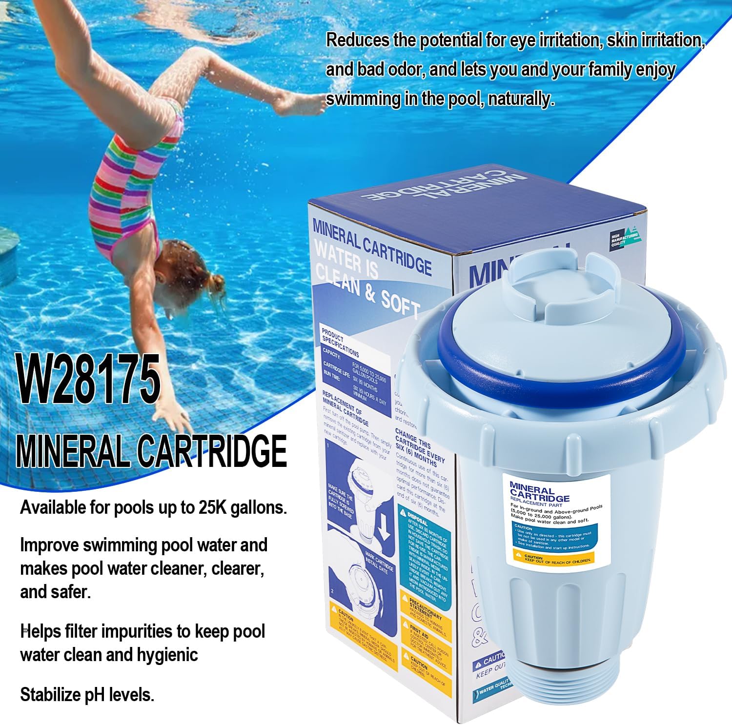 Kit de piezas de repuesto de cartucho mineral individual apto para desinfectantes de piscinas Nature2 Express, para piscinas sobre el suelo o en el