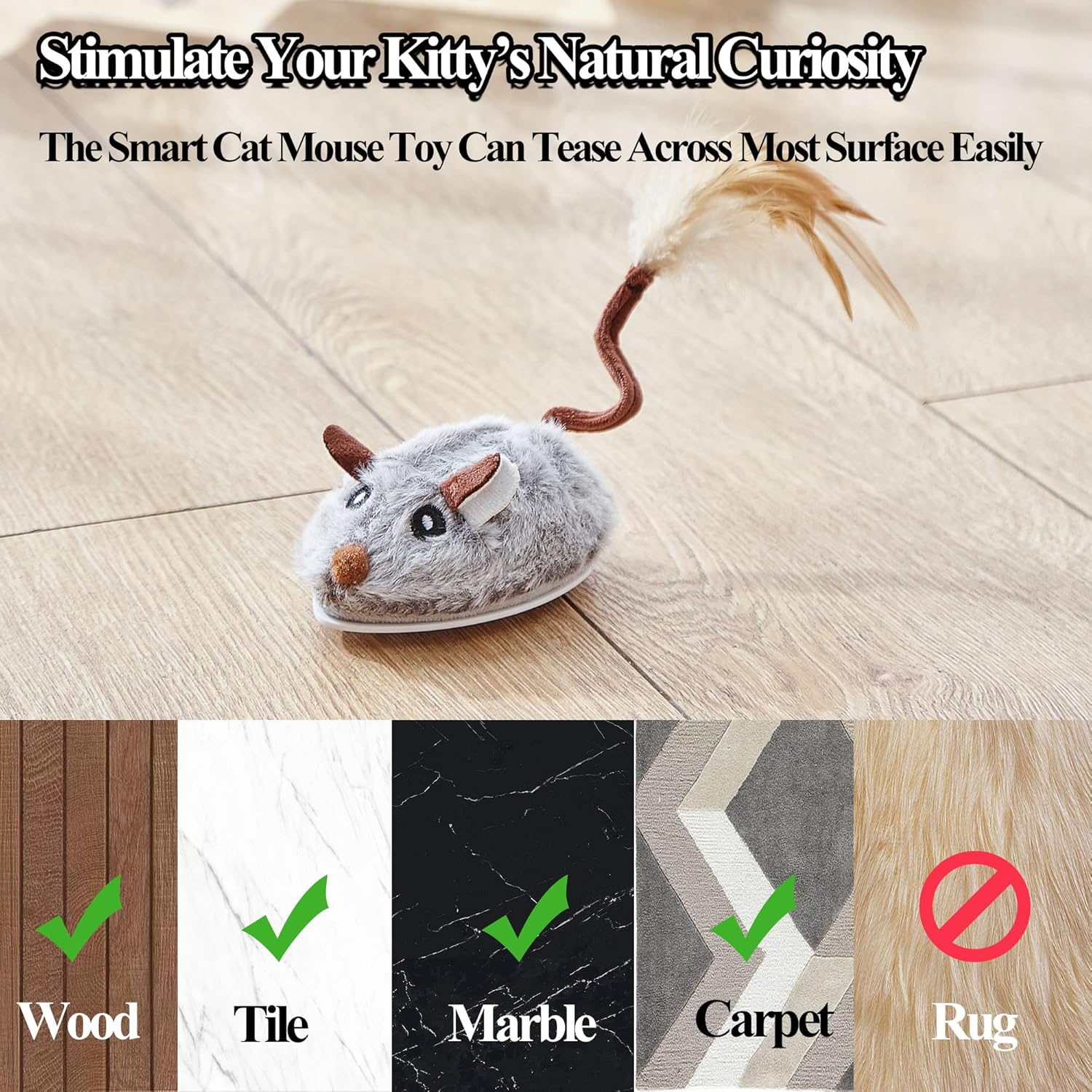 Vealind Juguetes interactivos para gatos con cola de plumas, juguete recargable por USB, movimiento automático para gatos de interior, caza y