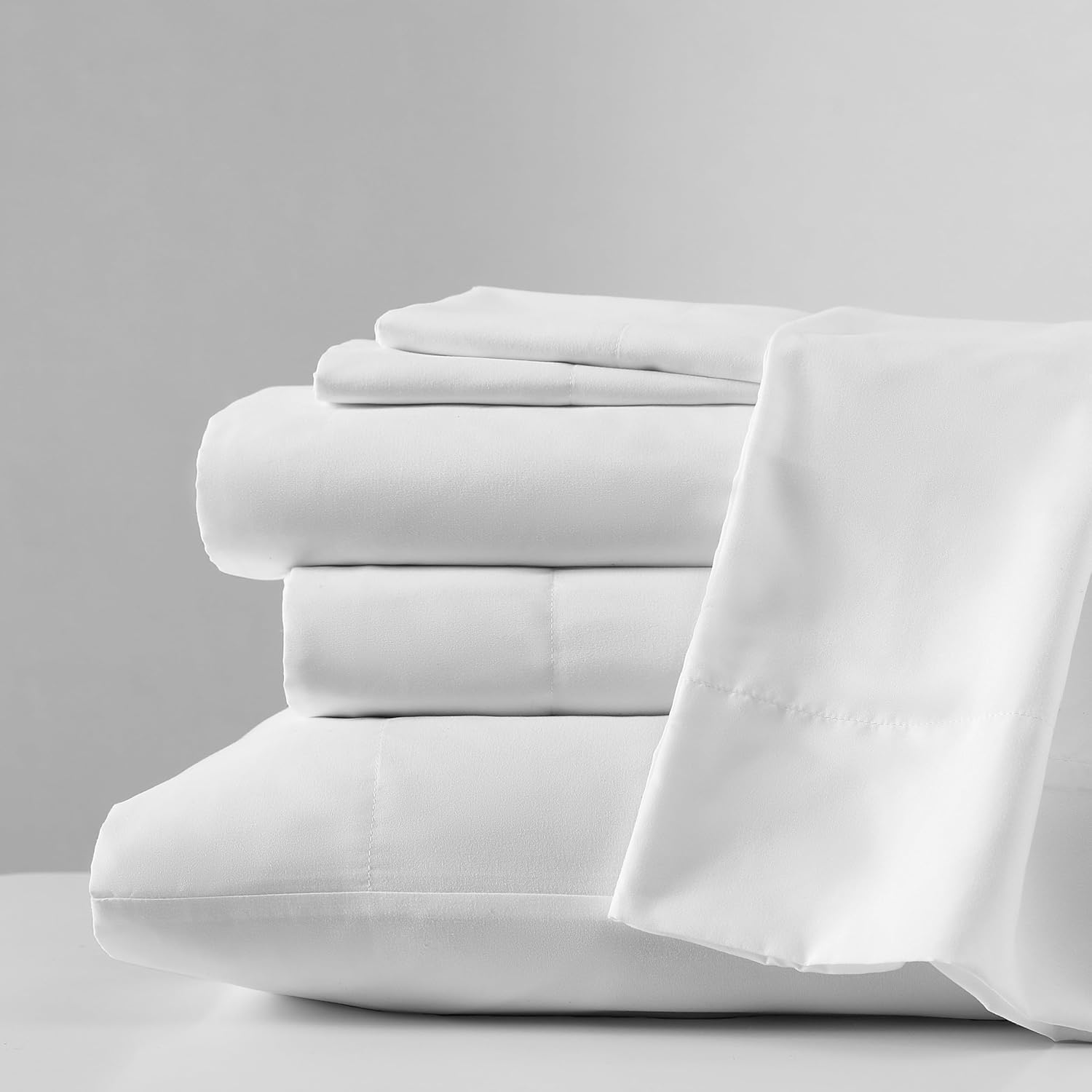 Kenneth Cole – Solutions – Juego de sábanas Queen de poliéster reciclado suave, 6 piezas, acabado resistente a las arrugas y enfriamiento (blanco