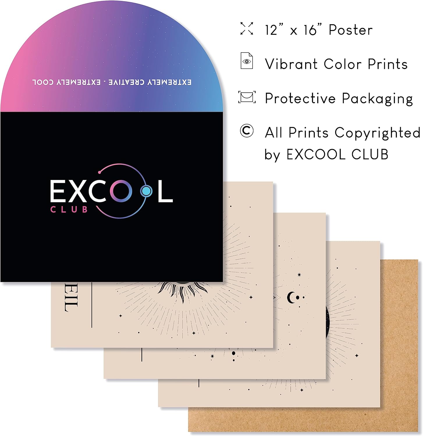 EXCOOL CLUB Decoración celestial bohemia  Póster de arte celestial de 12 x 16 pulgadas, decoración de tarot de estrella vintage, tarjeta de tarot de