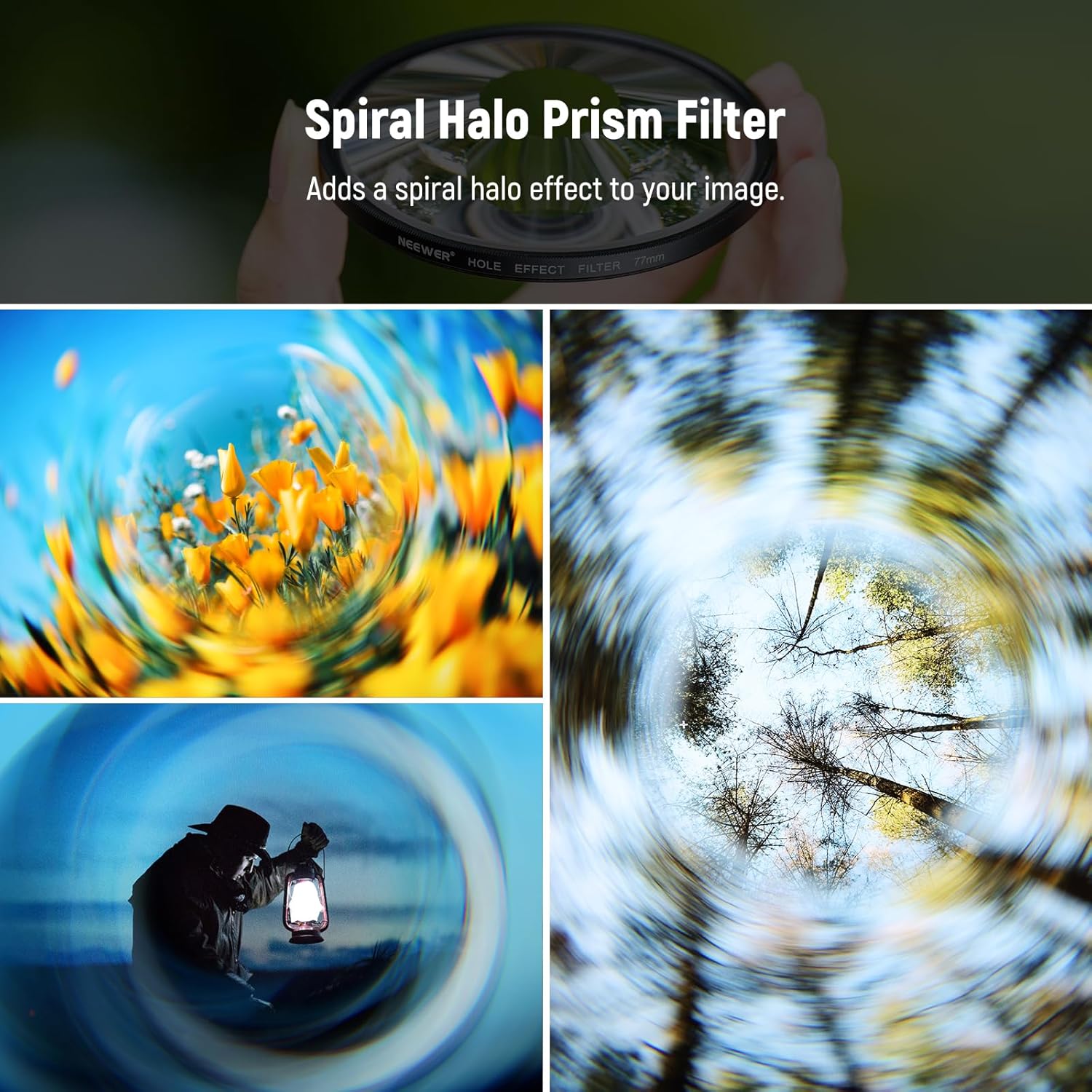 NEEWER Filtro de lente de cámara con halo en espiral de 3.031 in, prisma K9, vidrio óptico, efectos especiales, filtro de fotografía, accesorios de
