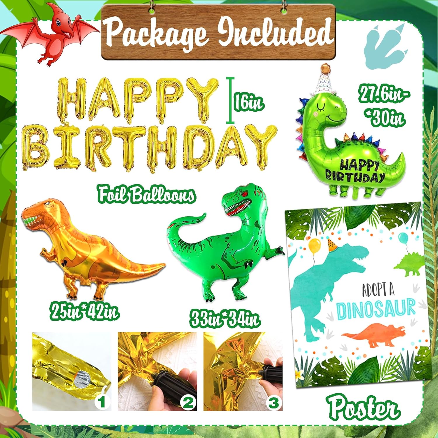 115 piezas de decoración de fiesta de cumpleaños de dinosaurio para niños, decoración de pastel de dinosaurio, kit de globos de dinosaurio,