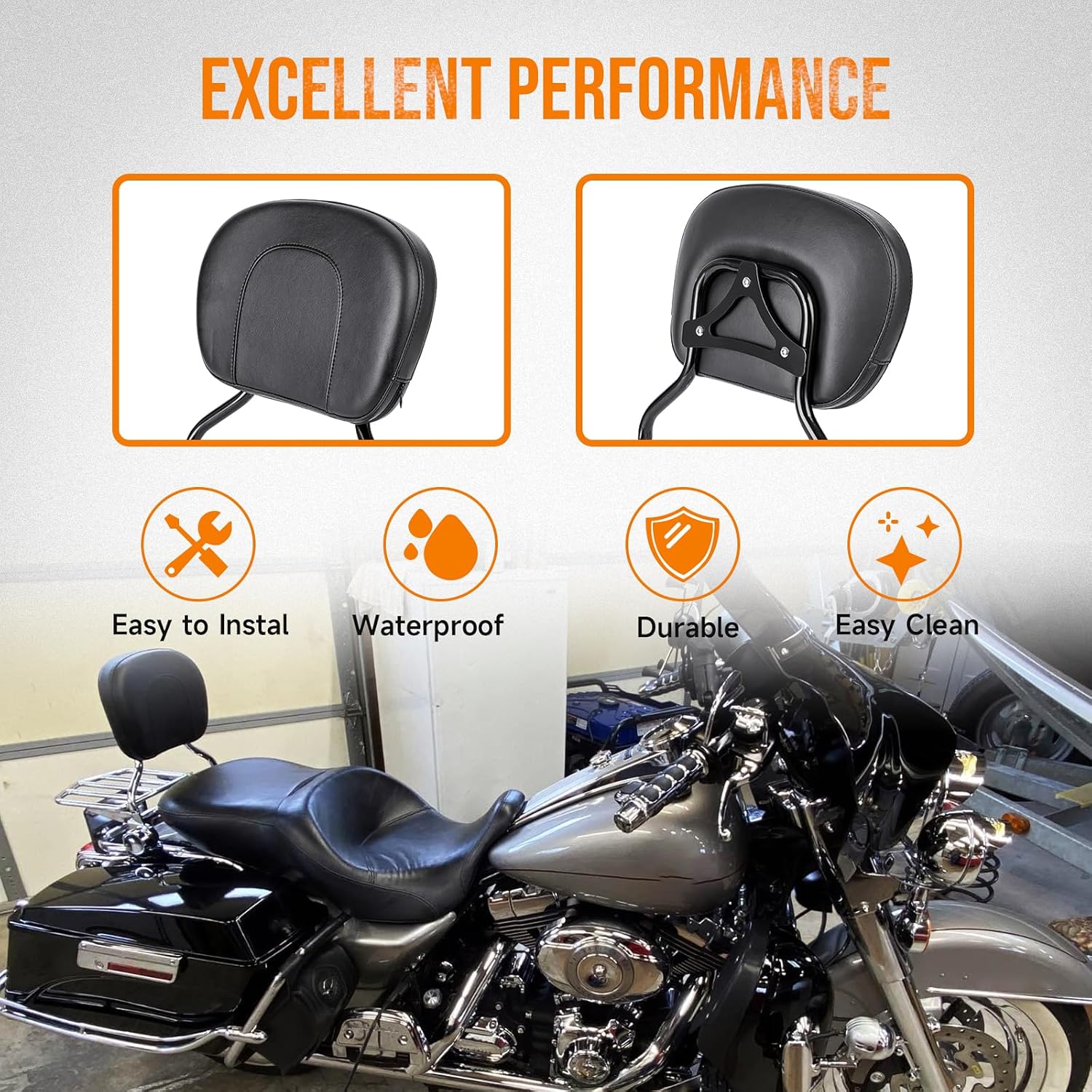 Respaldo de pasajero ajustable y desmontable con portaequipajes compatible con Harley Road King 1997-2008, Road Glide, Street Glide, Electra Glide,