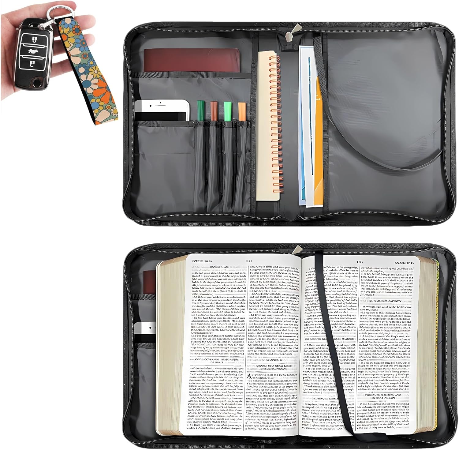 Bengbobar Funda bohemia para la Biblia para mujeres y niñas, funda de transporte de la Biblia, impermeable, con asa y funda de diario con