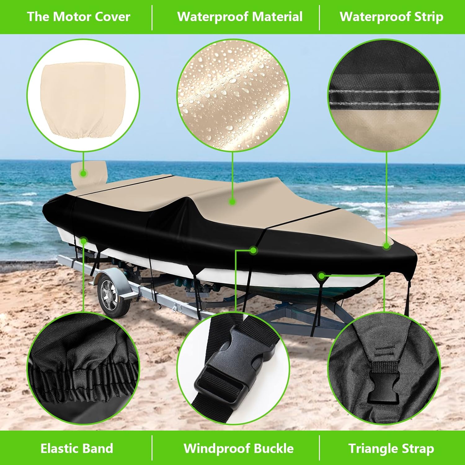 COVERVIN Funda para lancha remolcable 210D, impermeable, de grado marino, tela Oxford para longitud de 20 a 22 pies de ancho hasta 100 pulgadas de