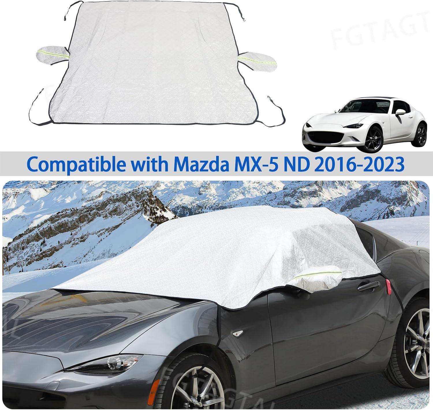 Cubierta de nieve para parabrisas para Mazda MX-5 ND 2016-2023, cubierta de parabrisas delantero para hielo y nieve, cubierta de hielo extra gruesa