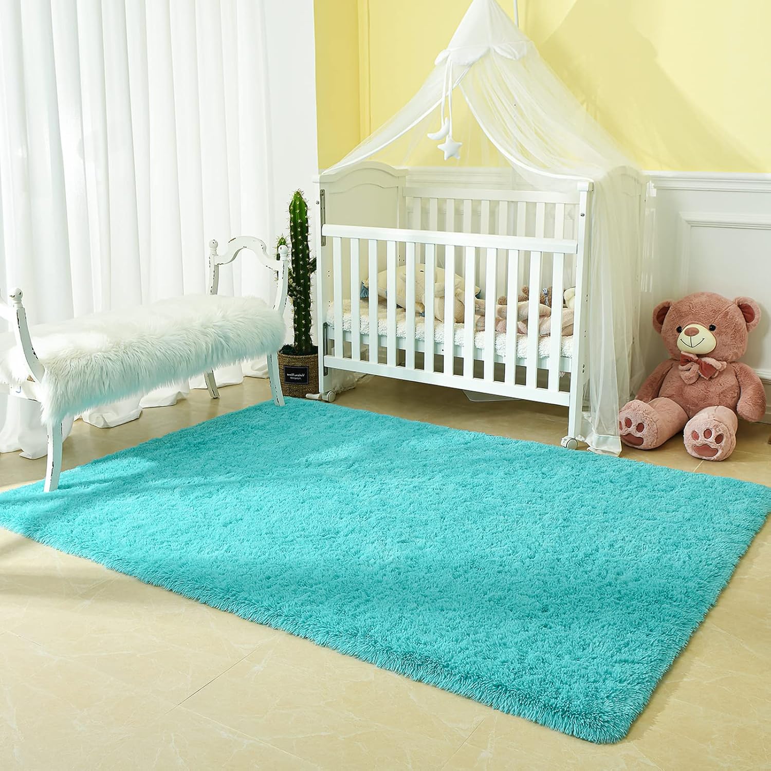 Andecor – Alfombra suave y mullida de 4 x 5.9 pies para la decoración del hogar, para el suelo, dormitorio, sala de estar, residencia universitaria,