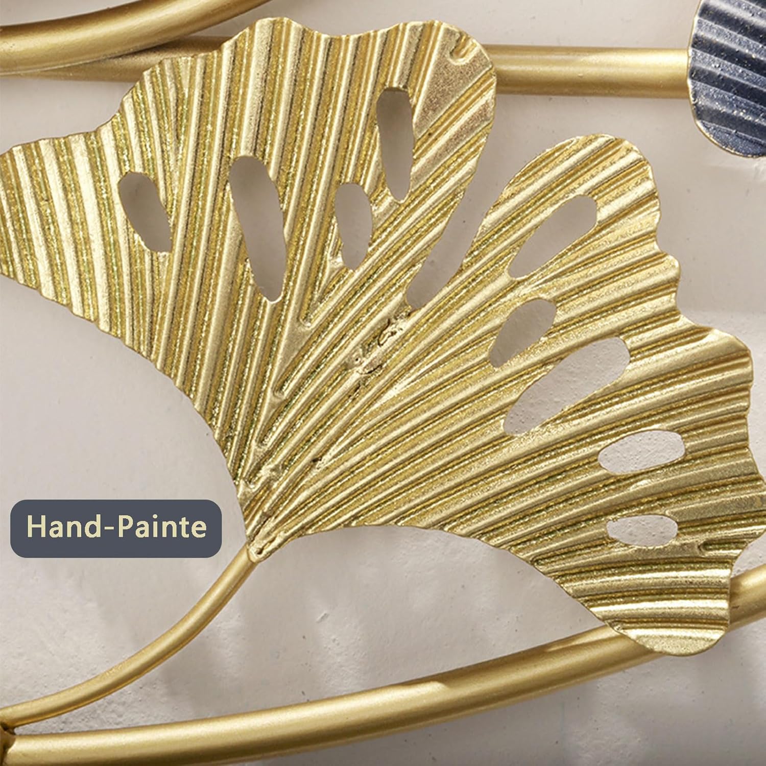 Reloj de pared grande silencioso con diseño de hoja de ginkgo de metal creativo, funciona con pilas, para decoración de sala de estar, dorado, 40