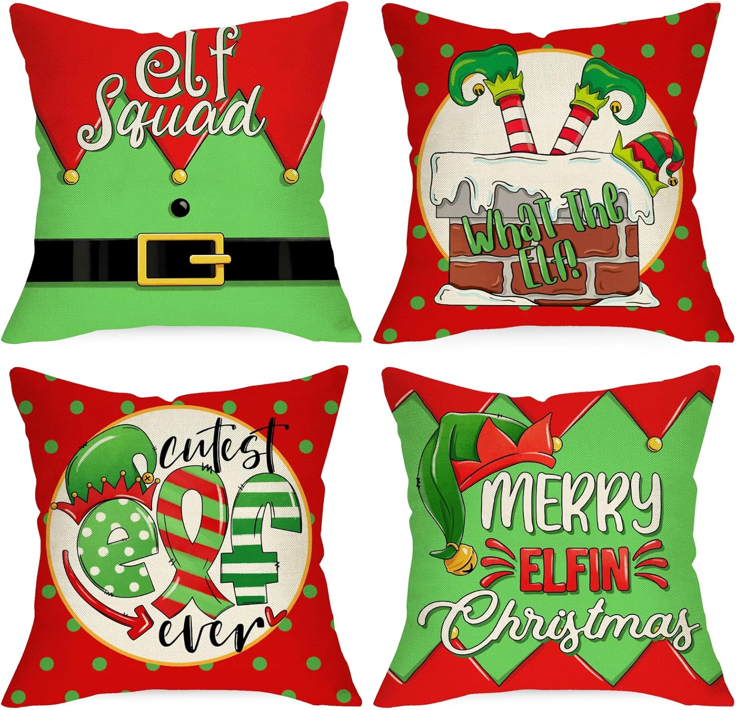 Fundas de almohada decorativas de escuadrón de elfos navideños, diseño de lunares y chimenea de Navidad, decoración del hogar, funda de cojín de