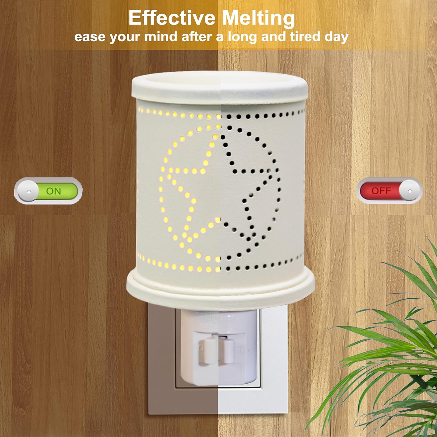 CVHOMEDECO. Calentador eléctrico de cera derretida de pared, estrellas perforadas, calentador de tarta de metal, calentador de velas decorativas
