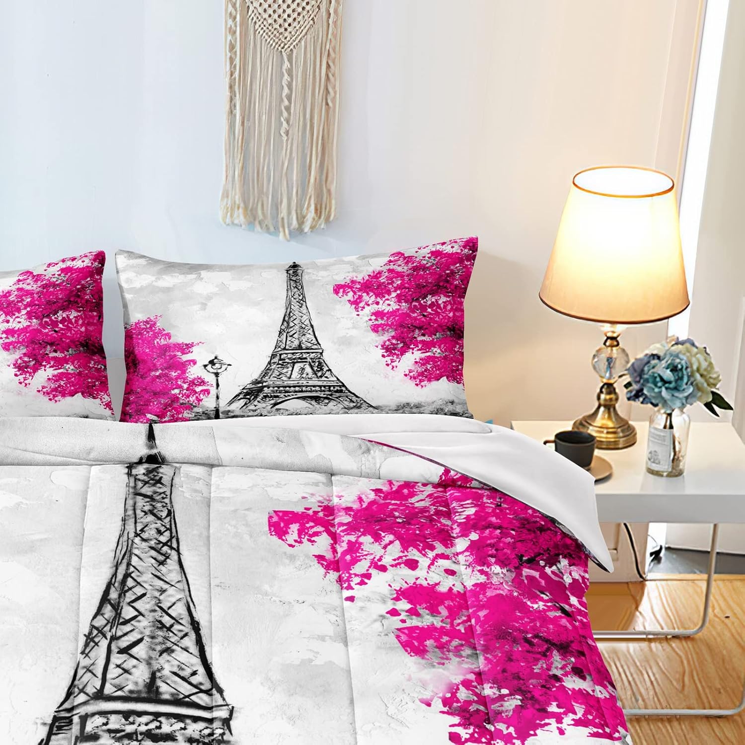 Juego de edredón de la Torre Eiffel, tamaño matrimonial, juegos de ropa de cama de París para niñas, parejas, estilo Francia, París, Torre Eiffel,