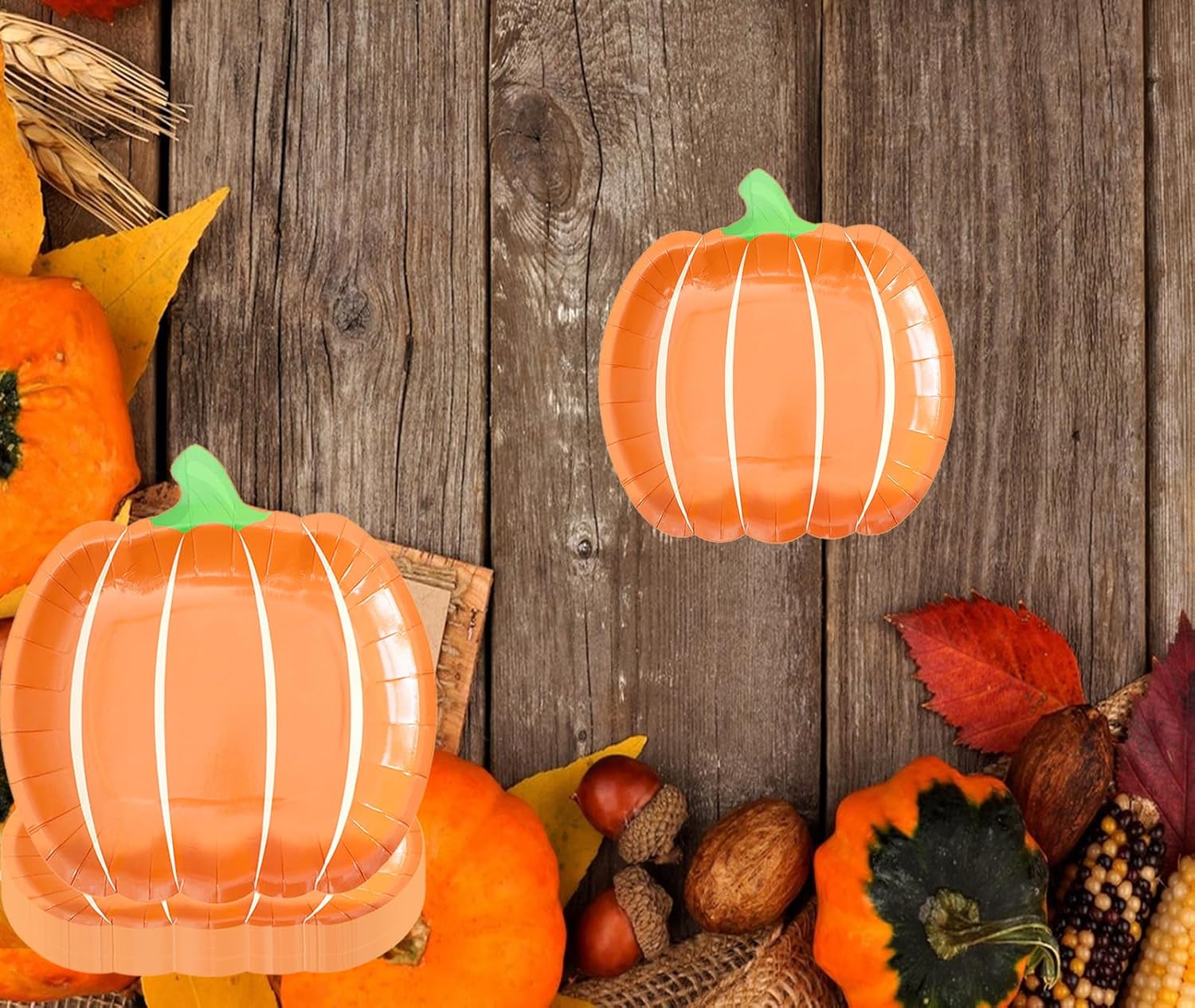 QXBXYHM 25 platos de papel de calabaza de otoño, platos desechables para fiesta de cosecha de otoño, platos de cena naranja para Acción de Gracias,