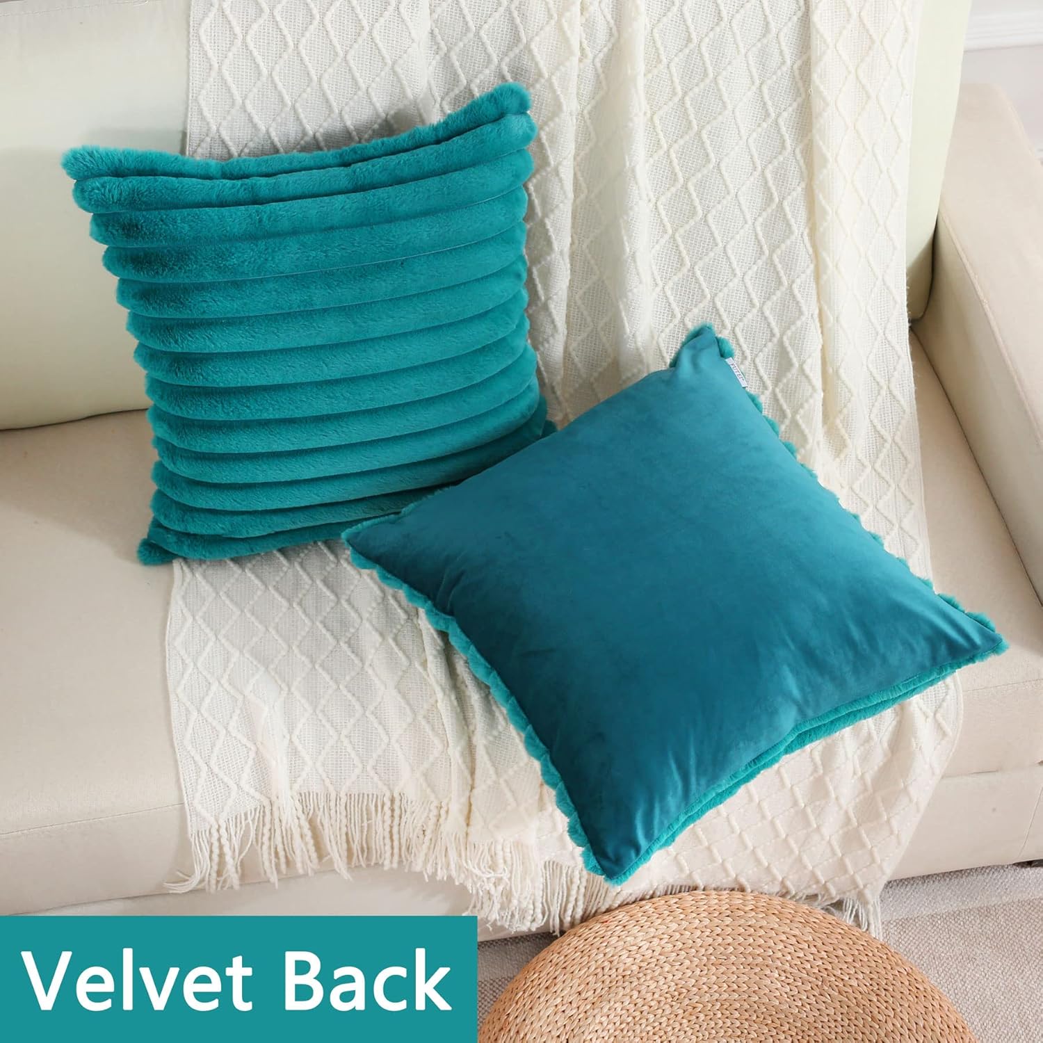 FUTEI Juego de 2 fundas de almohada decorativas a rayas verde azulado de 16 x 16 pulgadas, fundas cuadradas para almohada decorativas de otoño,