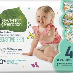 Seventh Generation Pañales de bebé para piel sensible, estampado de animales, talla 4, 27 unidades Seventh Generation Pañales de bebé para piel sensible, estampado de animales, talla 4, 27 unidades
