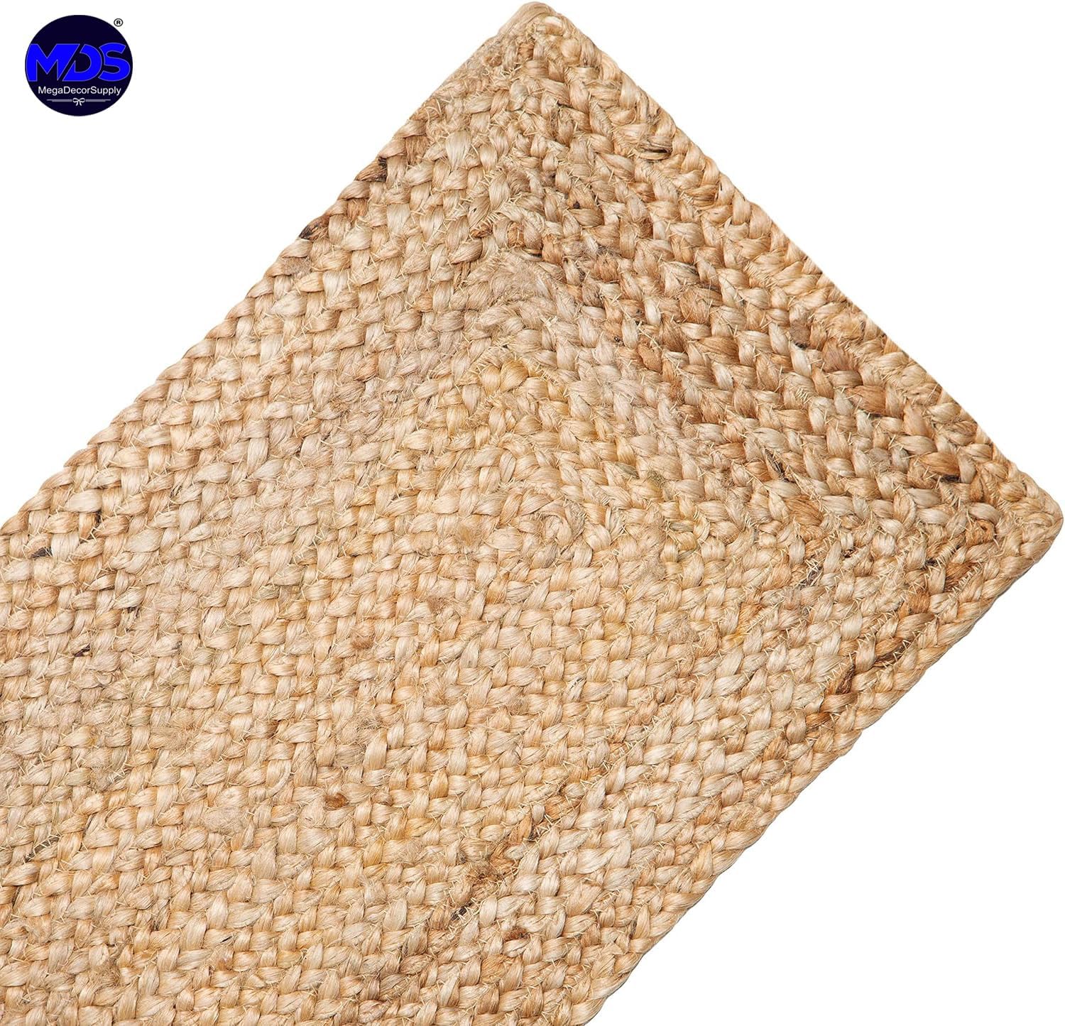 MDS – Paquete de 1 camino de mesa rectangular trenzado de yute tejido a mano de 13 x 36 pulgadas, 100% natural, reversible, rústico, vintage, camino