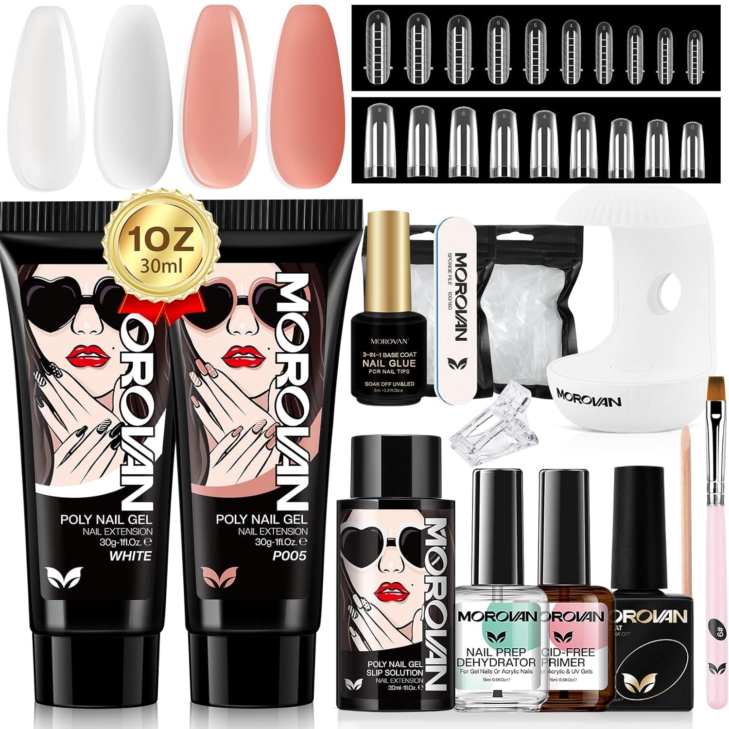 Morovan Poly Gel Nail Kit Poly Nail Gel Kit with U V Lamp 2 Colors Poly Gel Kit DIY Extension Gel Kit Poly Nail Gel Kit Starter Kit with Everything