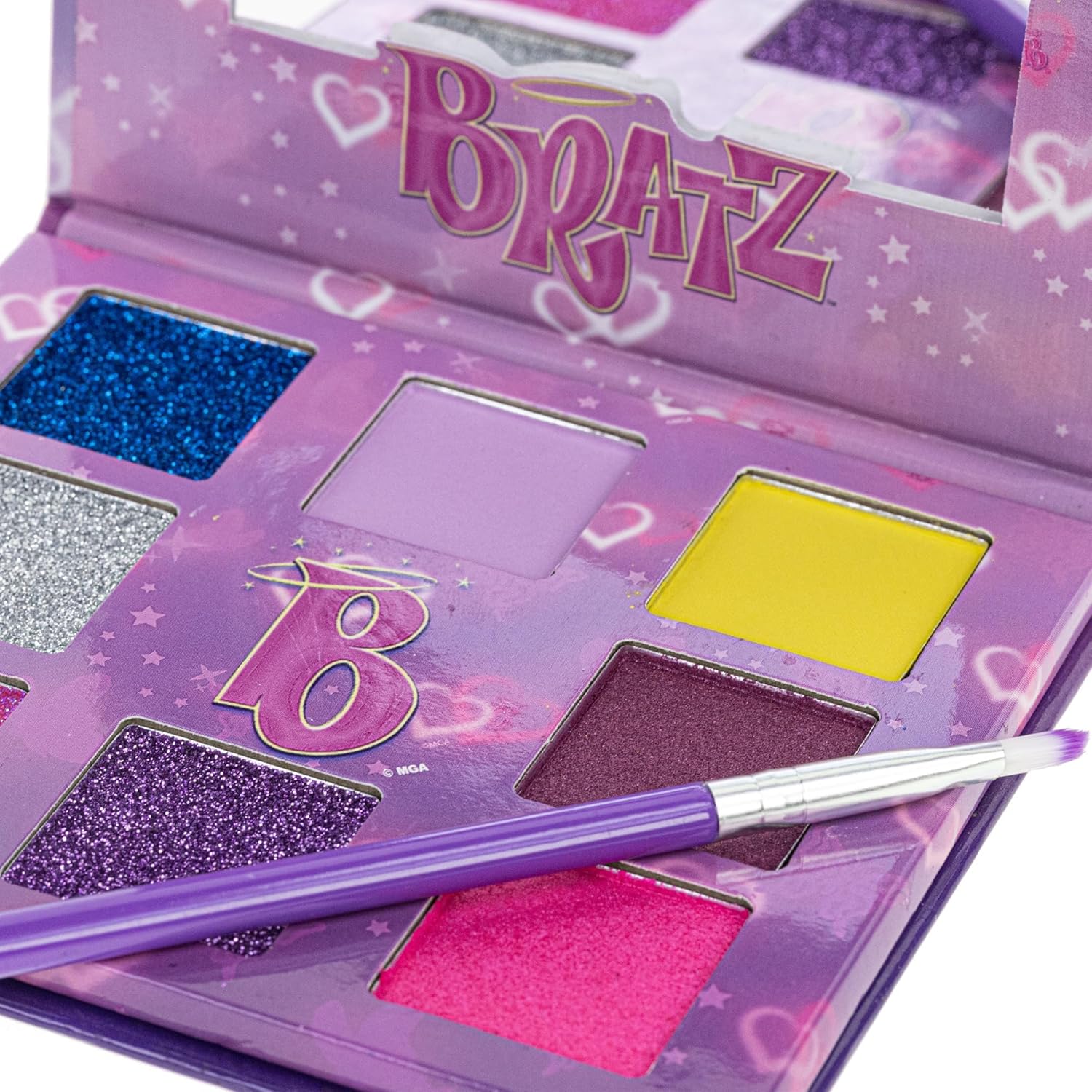 Townley Girl Bratz Paleta de sombra de ojos de 8 pozos, colores brillantes, pigmentada mezclable, 1 cepillo de aplicación, no tóxico, perfecto para