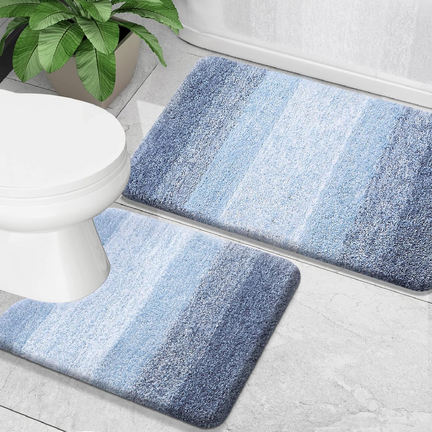 OLANLY Juego de 2 alfombras de baño y alfombras de baño ombré, tamaño 59 x 20 pulgadas y juego de alfombras de baño 30 x 20 + 24 x 20 pulgadas,