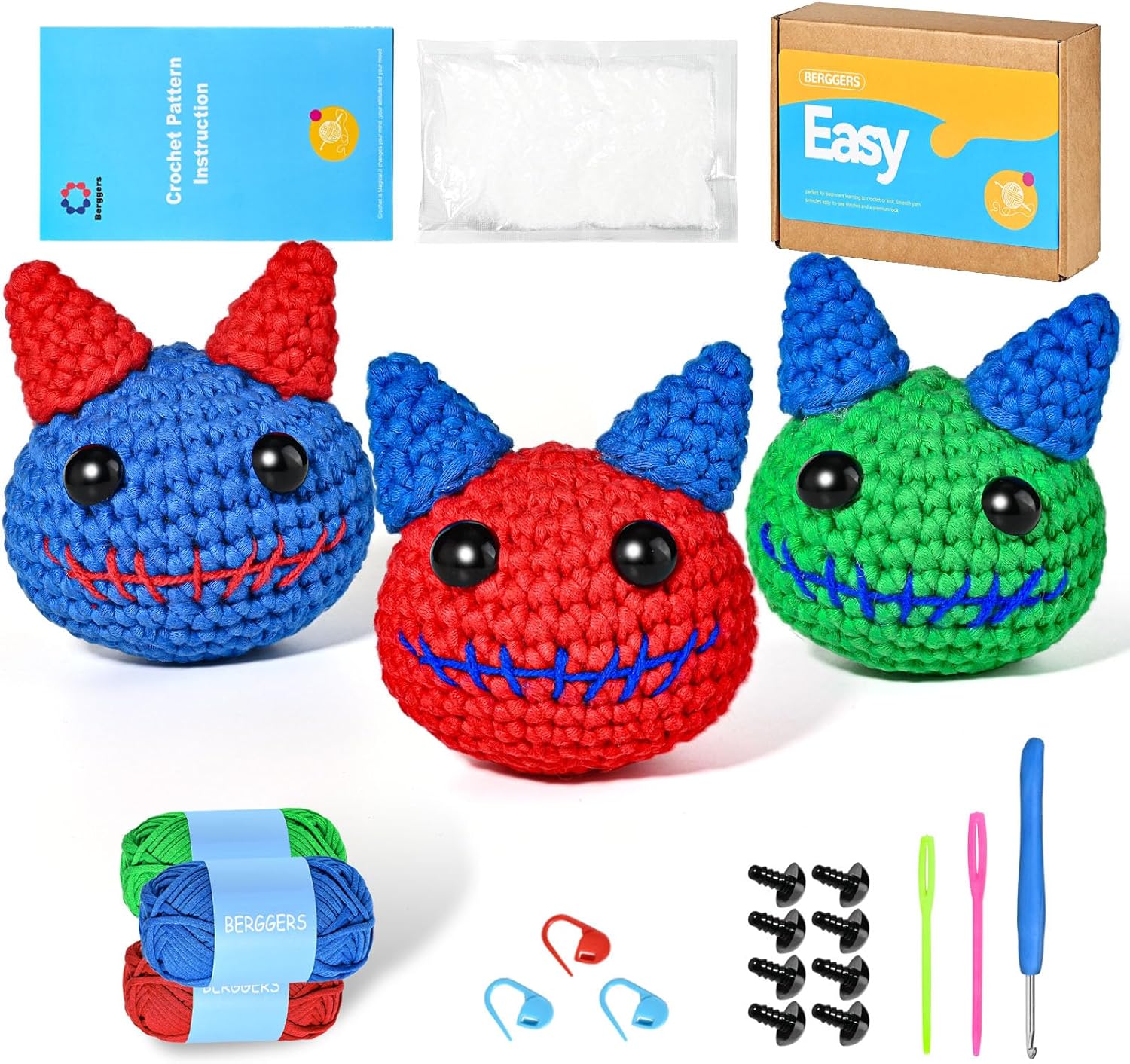 Berggers Kit de ganchillo para principiantes, adultos y niños, decoración de Halloween, kit de tejido Amigurumi con tutoriales en video paso a paso,