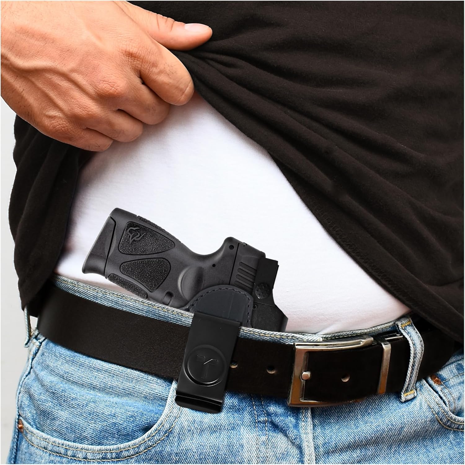 Funda de cuero IWB para pistolas óptica lista. Funda de cuero para pistola Glock 26 27, Taurus G2C G3C, escudo de 0.354 in con láser CT. Funda de