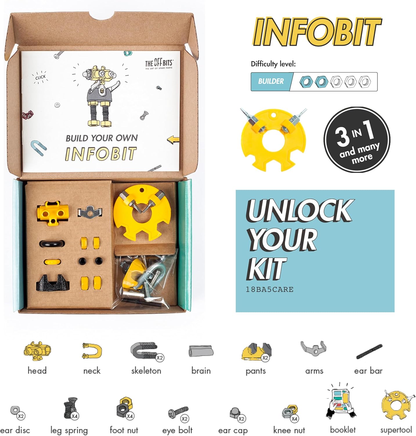 The Off Bits Juegos de construcción de juguetes kit de modelo de robot InfoBit para niños a partir de 6 años, mini juguetes STEM con tuercas y