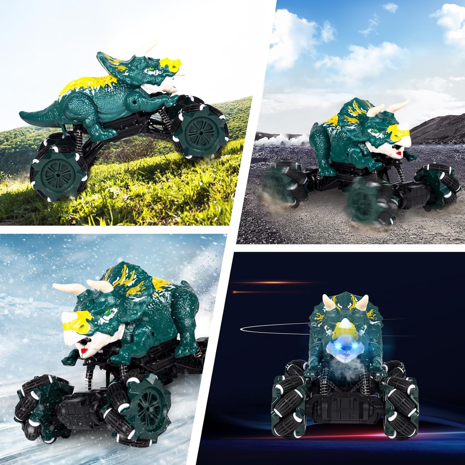Auto de dinosaurio a control remoto, auto de control de gestos para niños, camiones RC controlados a mano con luz, sonido y aerosol de agua, camión
