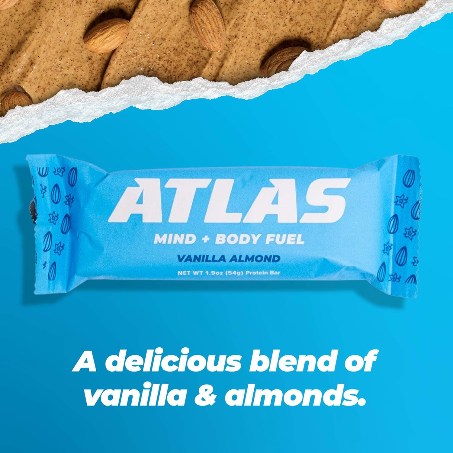 Atlas Protein Bar, 0.71 onzas de proteína, 0.04 oz de azúcar, ingredientes limpios, sin gluten (vainilla y almendra, 12 unidades (paquete de 3))