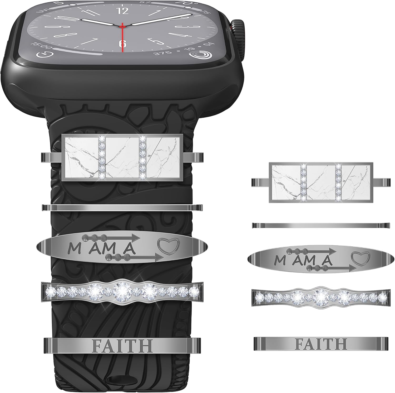 Suoman Juego de 5 trabillas decorativas para Apple Watch Series para iWatch de 1.929 in, 1.772 in, 1.614 in, 1.732 in, 1.575 in, 1.654 in, 1.496 in,