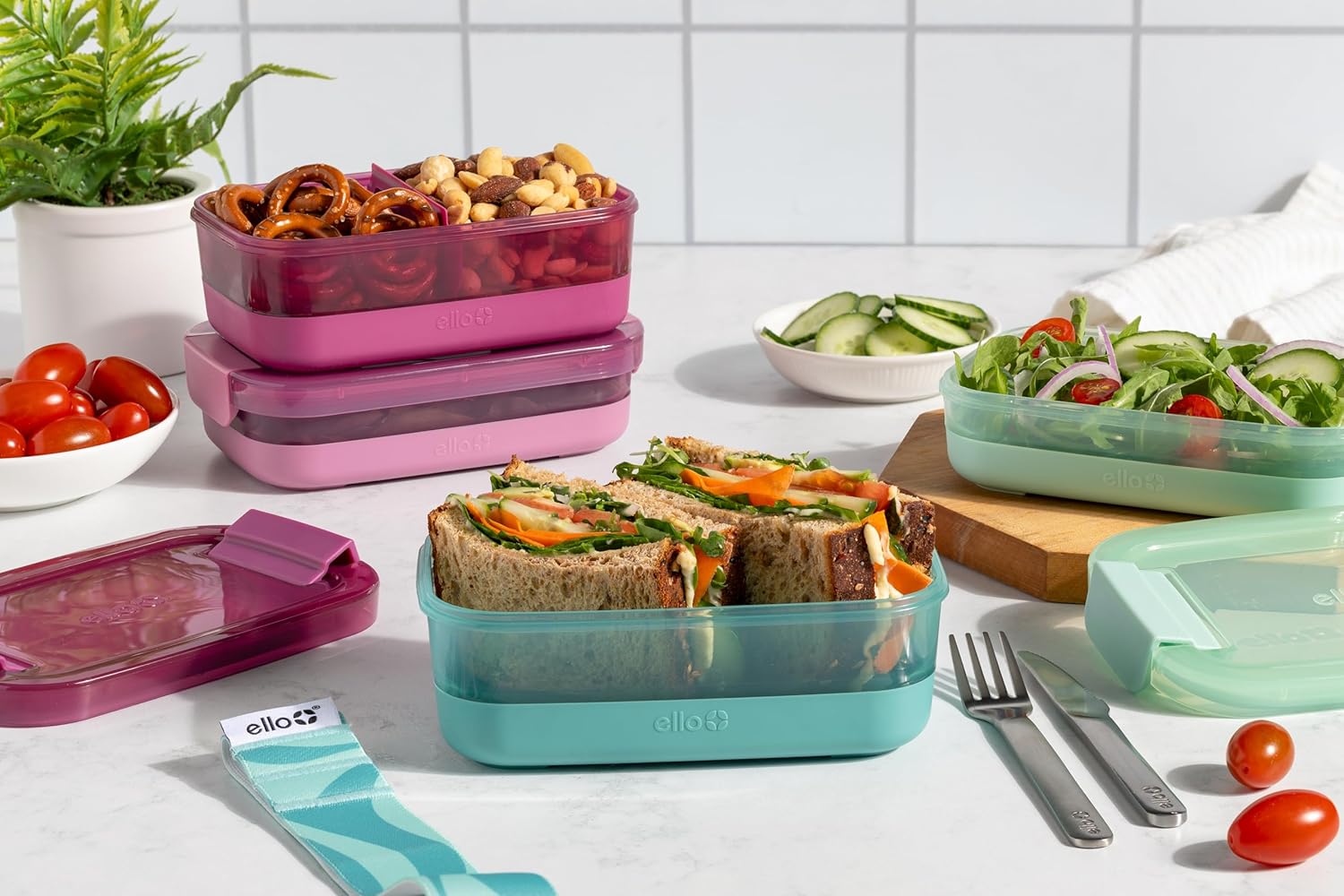 Ello 2-Pack Lunch Stack Plastic Food Storage Container Bento Box with Airtight