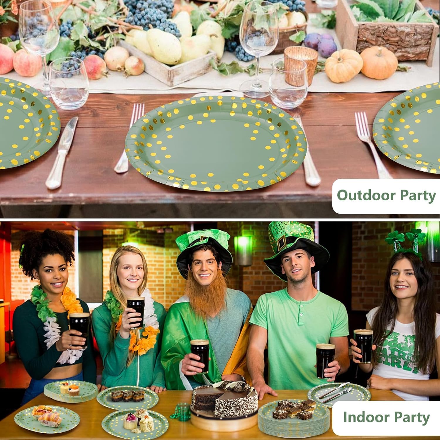 VEIZEED Platos de papel verde salvia de 10 x 12 pulgadas, platos verdes salvia para 50 invitados, platos de papel ovalados grandes, platos de fiesta