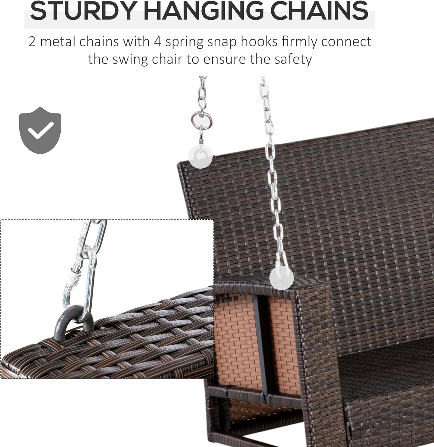 Outsunny Banco colgante de mimbre para 2 personas, silla de columpio para porche delantero al aire libre con cojines, capacidad de peso para patio