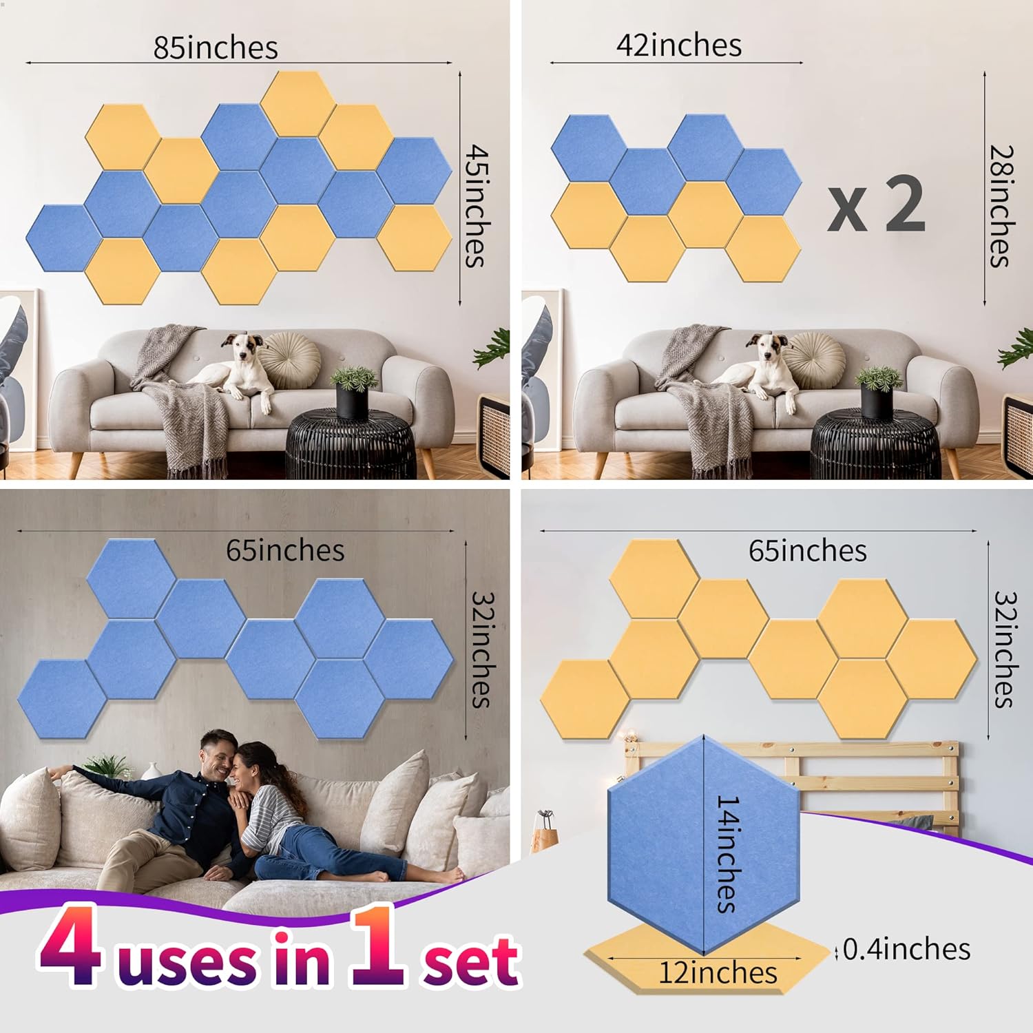 Paneles acústicos hexagonales, de alta densidad, a prueba de sonido, azulejos decorativos de fieltro de reducción de ruido para techos, oficina en