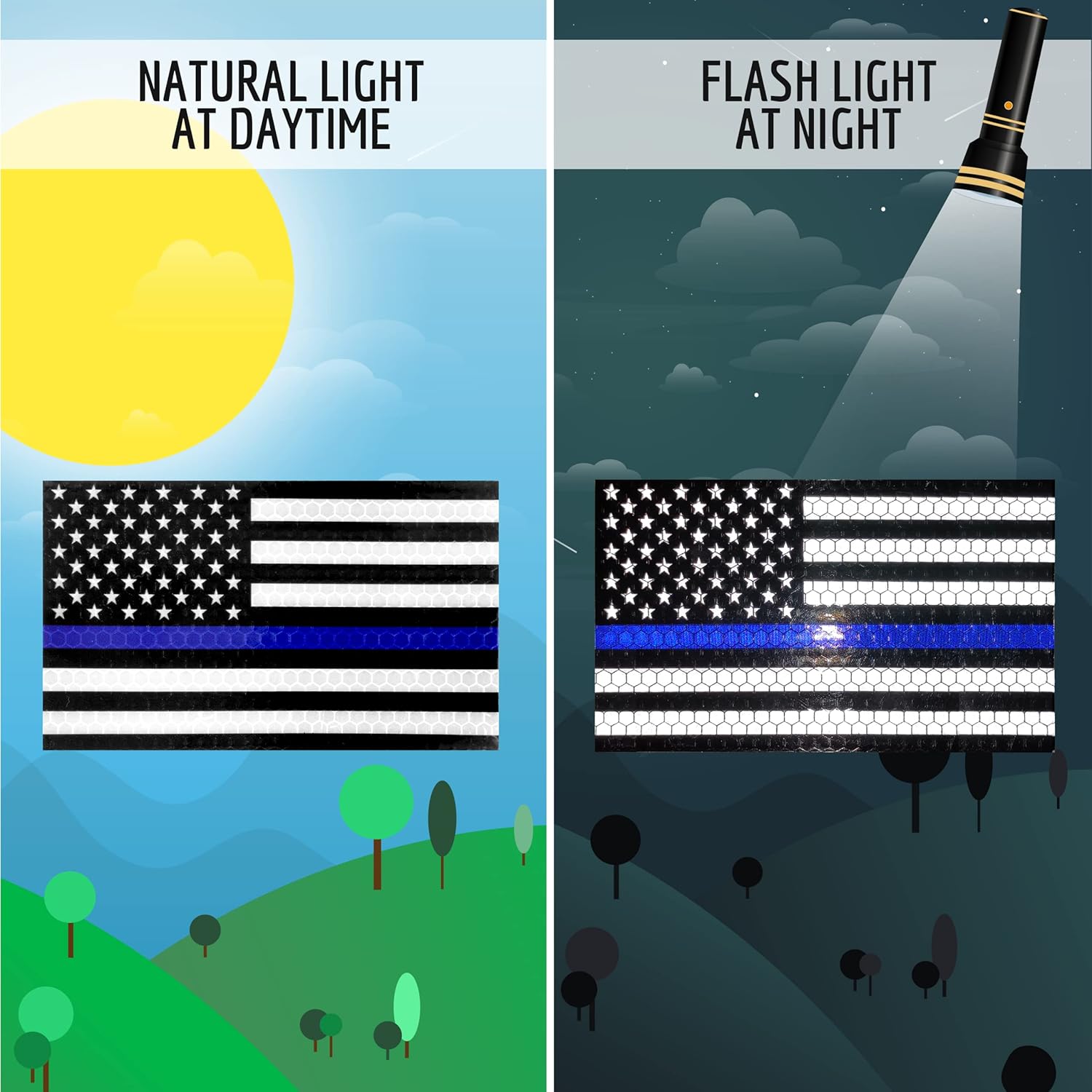 2 imanes reflectantes de línea azul delgada para automóvil, 5 x 3 pulgadas, imán de bandera estadounidense de línea azul para camiones, policías