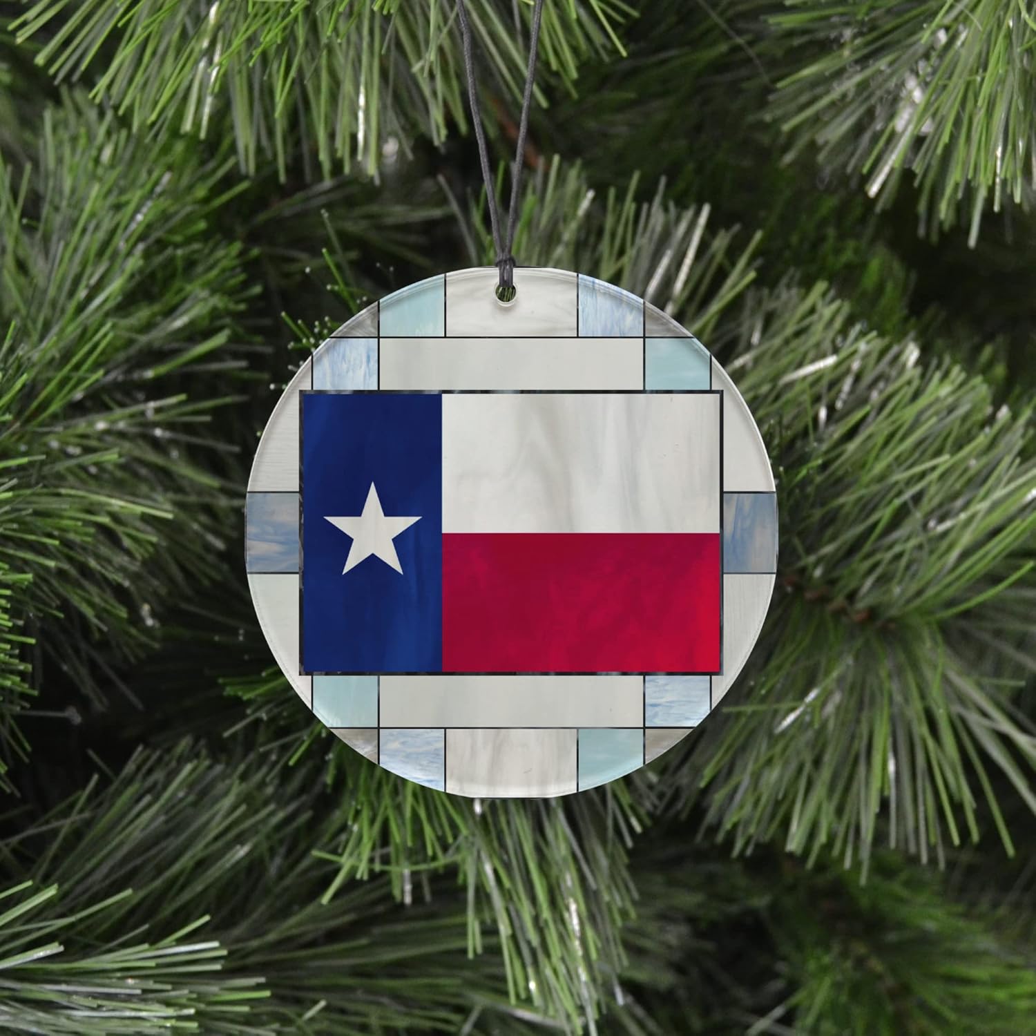 Texas Christmas Ornament – Faux Stained Glass Design Effect Featuring State Flag – 2024 Acrylic Tree Decoration – Holiday Gift and Home Decor