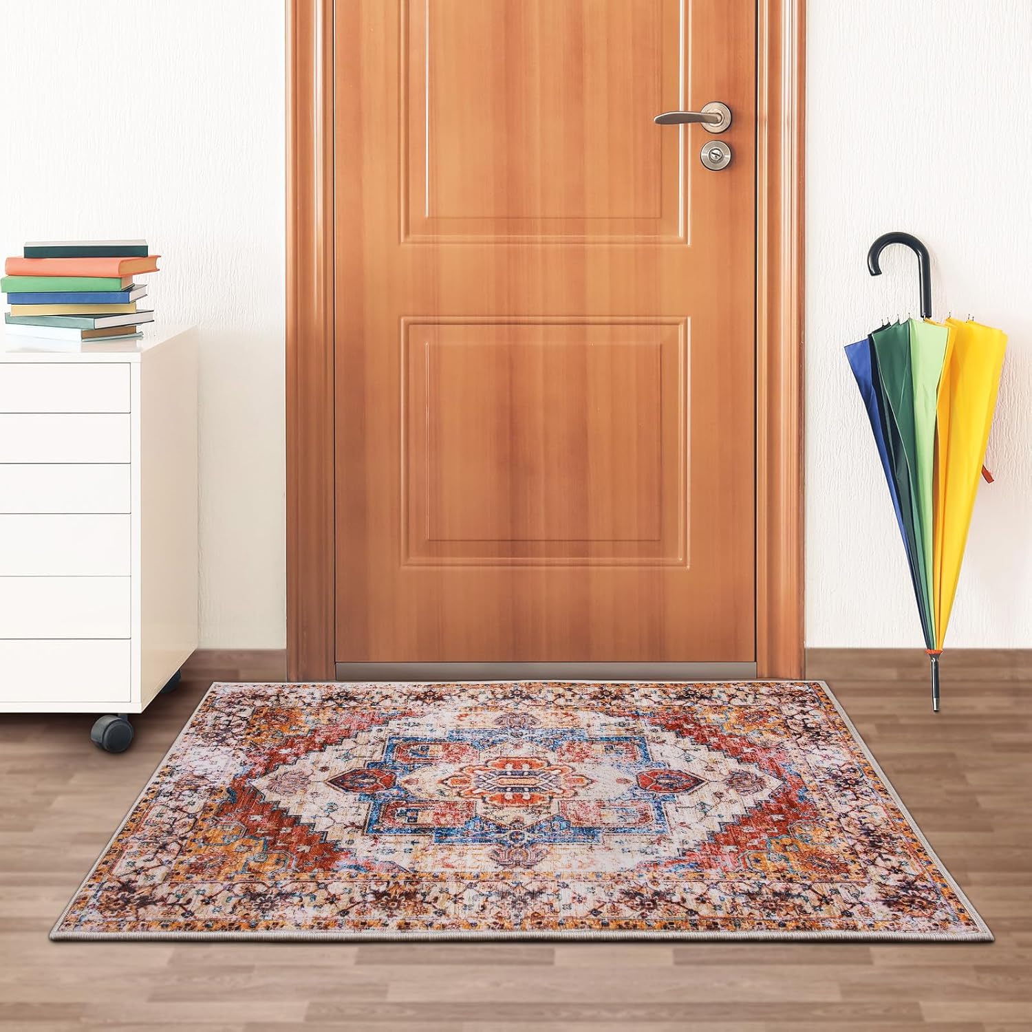 Alfombra vintage pequeña de 2 x 3 pulgadas, a prueba de suciedad, de pelo bajo, para puerta de entrada, interior, lavable, impresión retro, alfombra