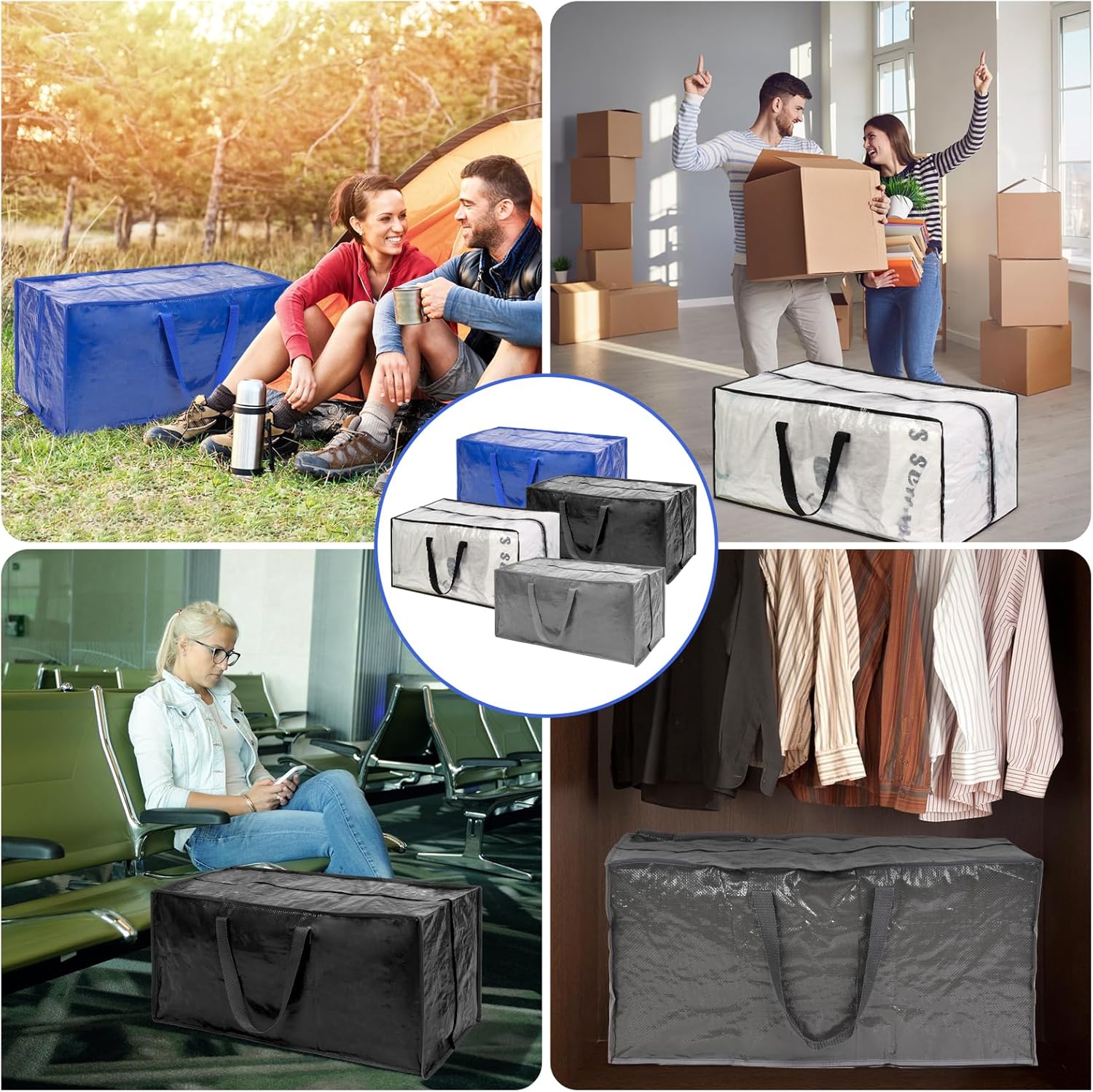 Bolsas de mudanza transparentes  Paquete de 20 bolsas de almacenamiento extra grandes y resistentes con cremallera y asas de refuerzo  29 x 14 x 13
