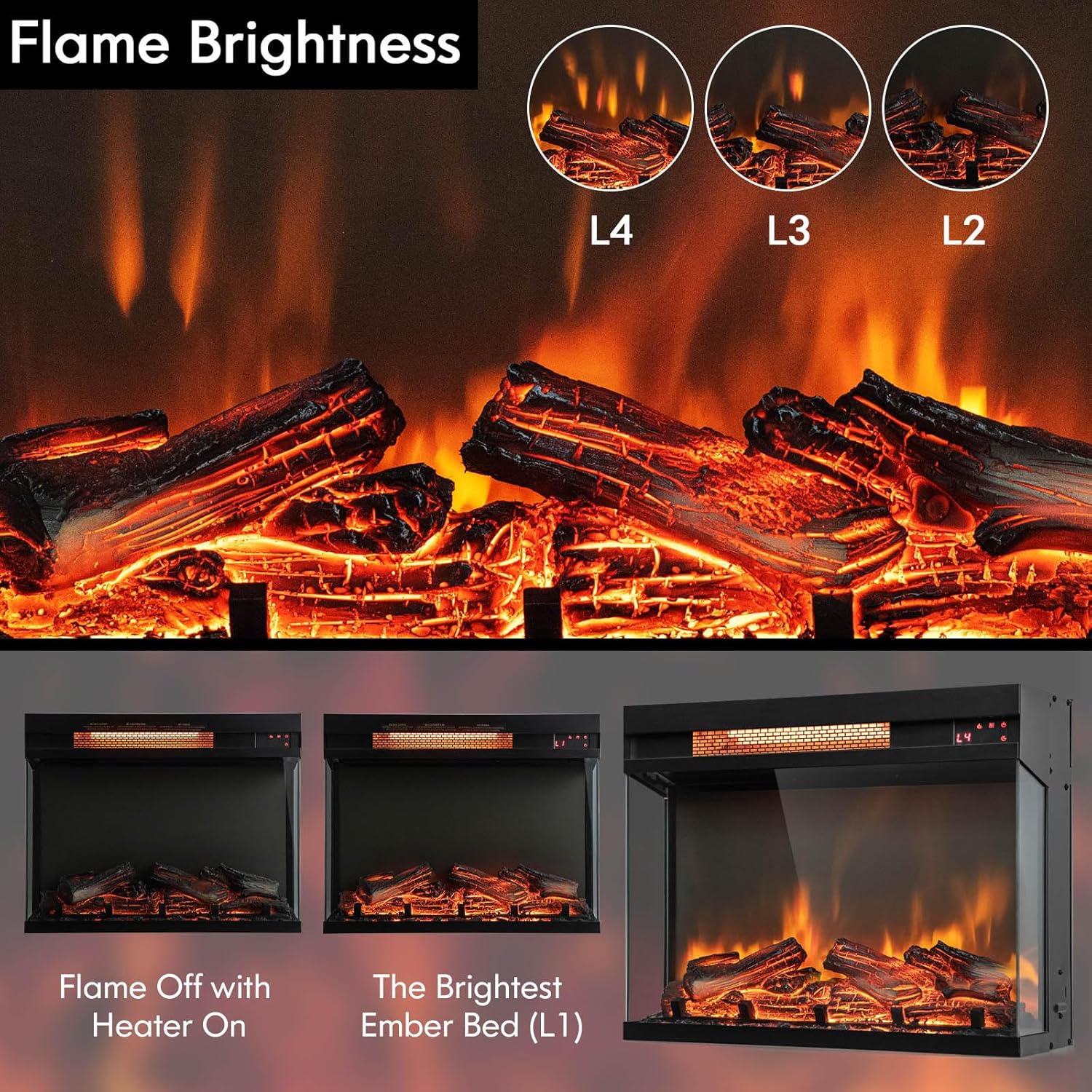 ORALNER Inserto de chimenea eléctrica de 23 pulgadas, calentador de chimenea de vidrio de 3 lados con control remoto y temporizador de 8 horas,