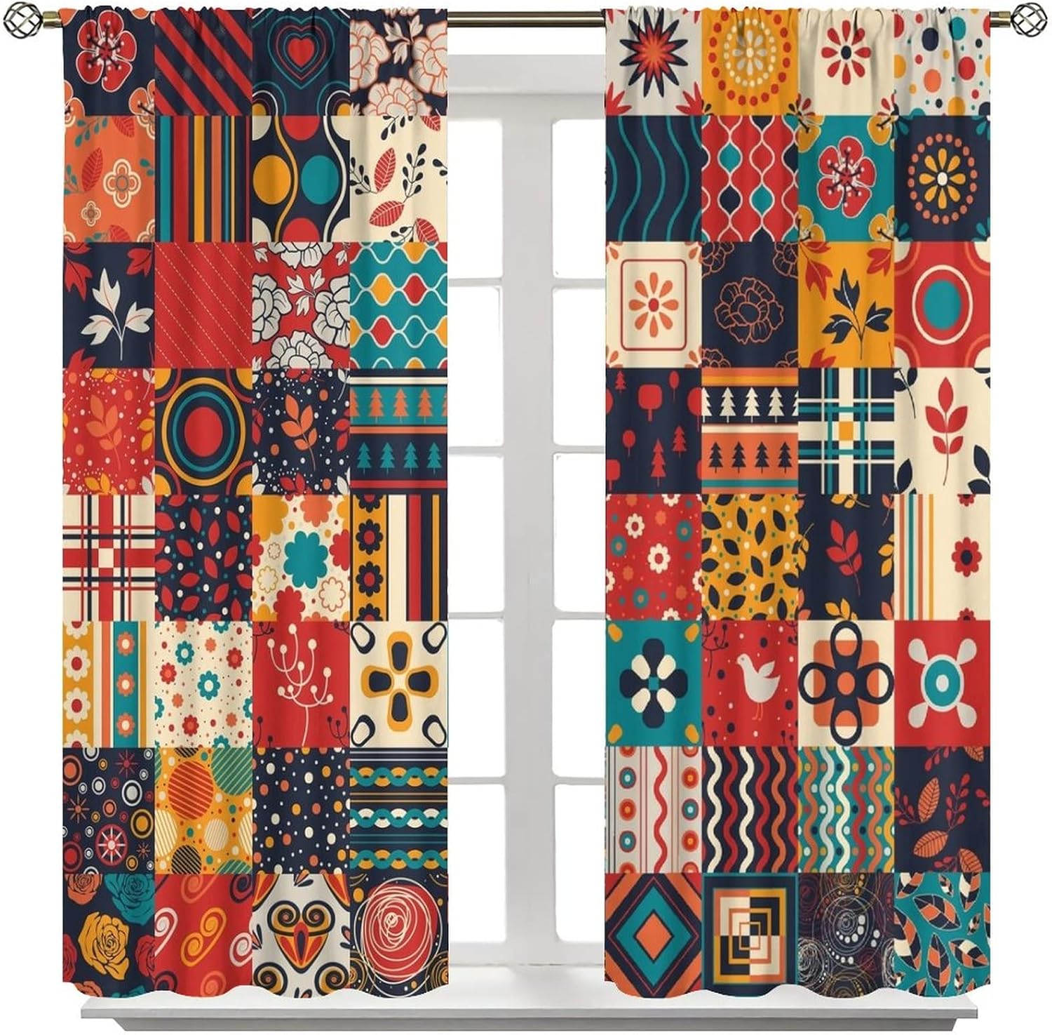 Cortinas bohemias, hermosos patrones retro de celosía, estilo bohemio, retro, para dormitorio, sala de estar, decoración de bolsillo para barra,