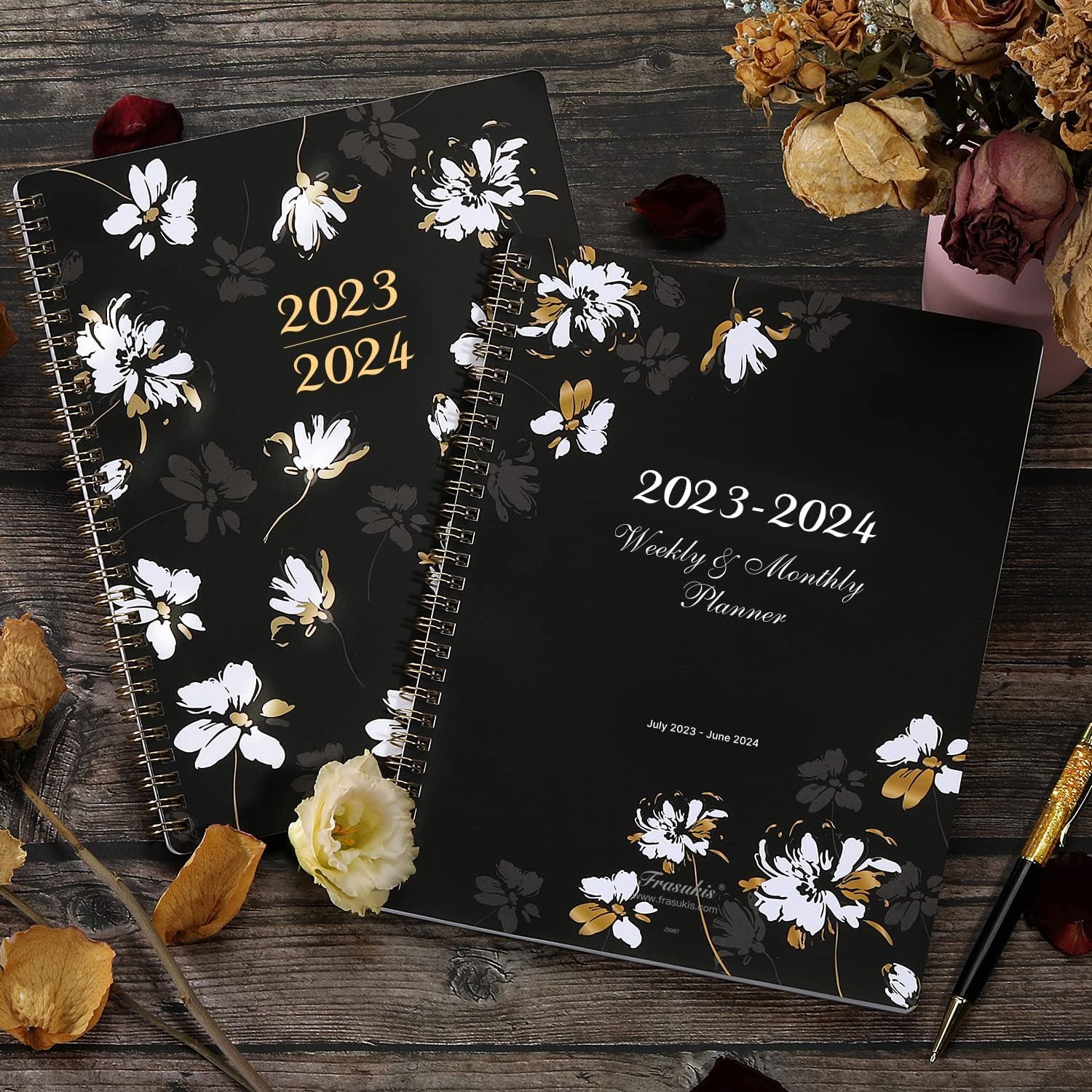 Agenda 2023-2024  Agenda semanal y mensual de julio de 2023 a junio de 2024, agenda de 8 x 10 pulgadas con lista de tareas, cubierta floral con