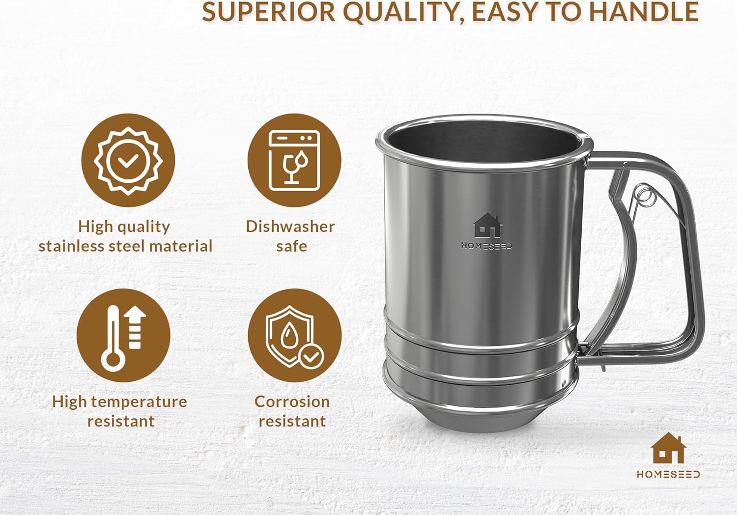 HOMESEED Tamiz para hornear – Acero inoxidable – Tamiz de cocción de doble capa – Capacidad de 3 tazas – Resistente a la corrosión – Colador de