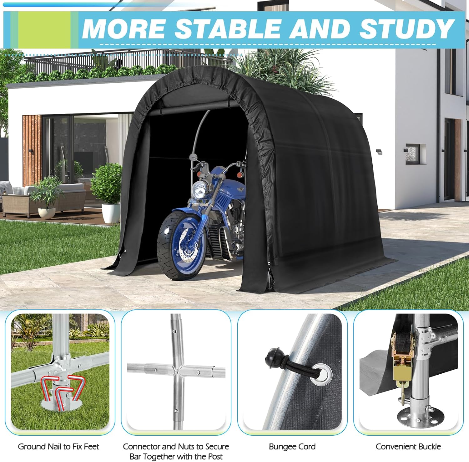 Cobertizo de almacenamiento portátil para exteriores, 6 x 8 pies, impermeable, resistente a los rayos UV, con puerta enrollable, tienda de campaña