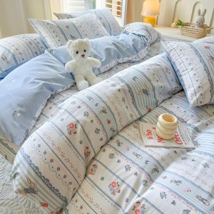 EAVD Juego de ropa de cama de estilo bohemio con diseño floral de conejo, tamaño individual, suave, 100% algodón, floral, Cottagecore, juego de ropa EAVD Juego de ropa de cama de estilo bohemio con diseño floral de conejo, tamaño individual, suave, 100% algodón, floral, Cottagecore, juego de ropa