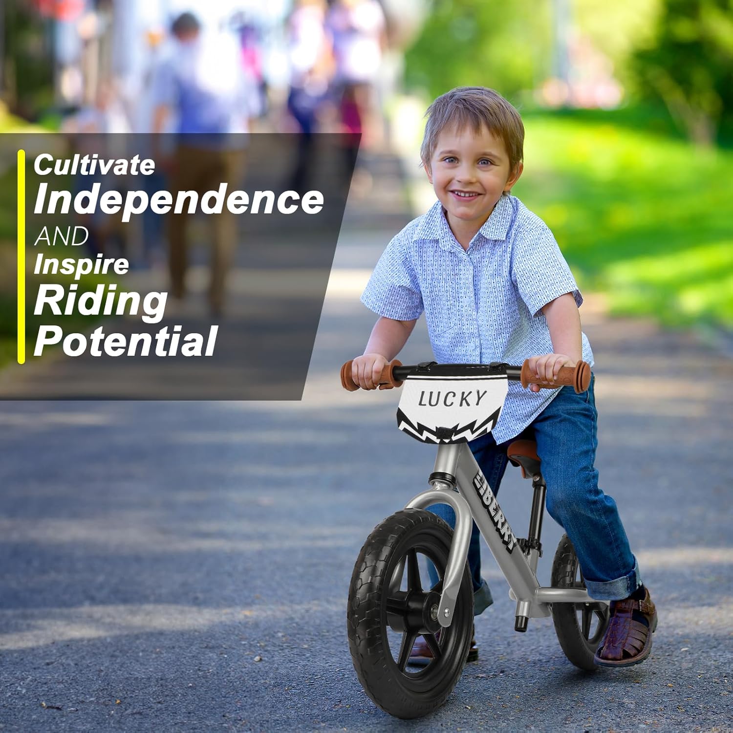 Liberry Bicicleta de equilibrio para niños de 2, 3, 4, 5 años, sin pedales, con manubrio ajustable, asiento y placa personalizada, bicicleta de 12